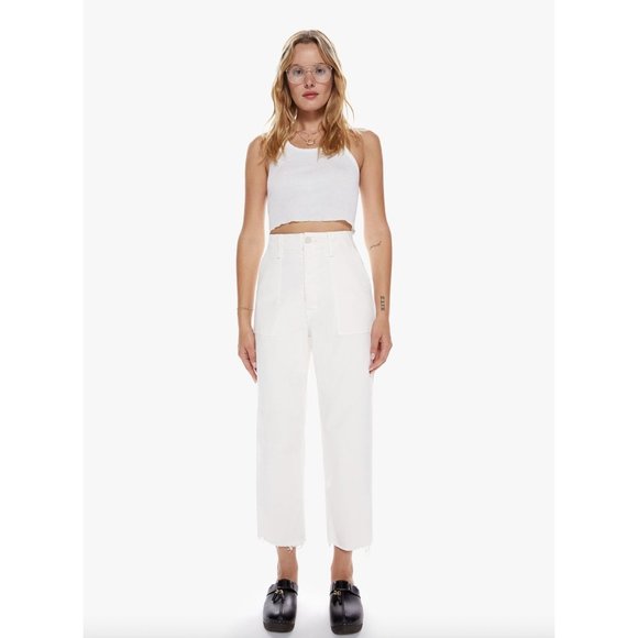 Mother Patch Pocket Private Ankle Fray Cargo Pants In Cream Puffs Size 32